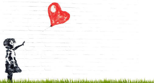 Graphic of imprint of little girl letting go of a red heart balloon