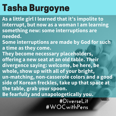 quote from Tasha Burgoyne about being an interruption as a mixed woman.