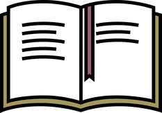 Icon picture of an open Bible with a maroon ribbon down the center page