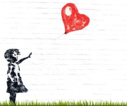 Graphic of a little girl letting go of a red heart balloon